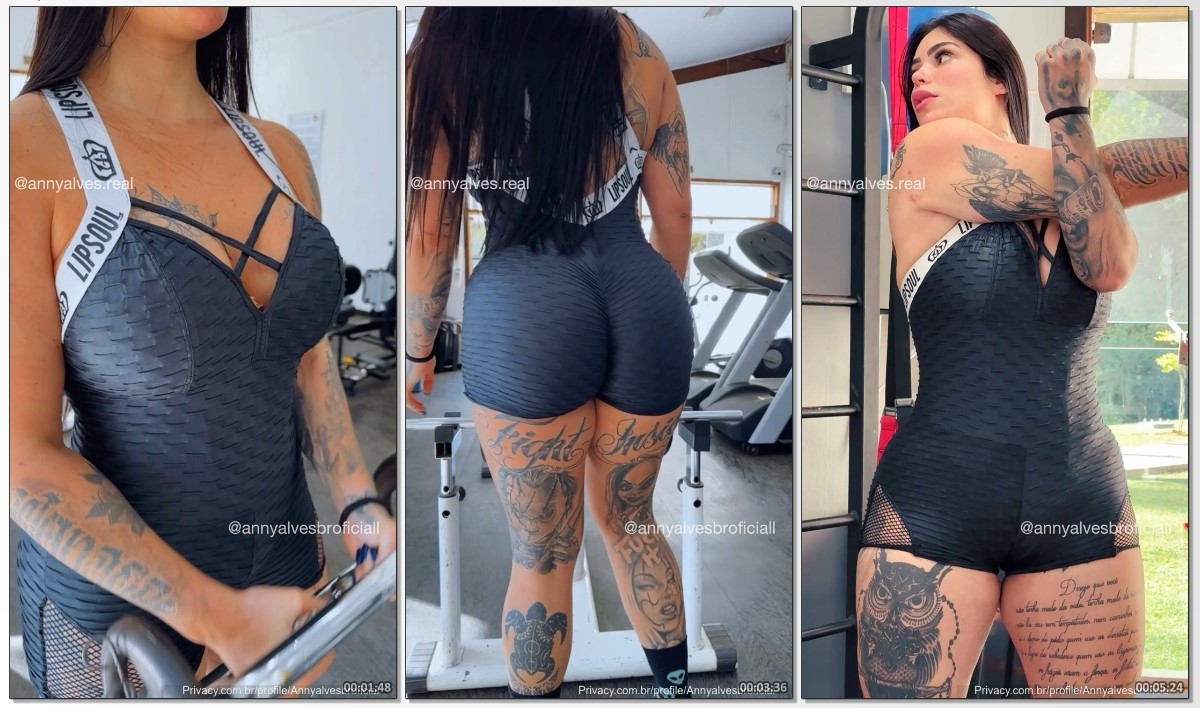 Anny Alves gostosa tatuada de roupinha coladinha instigando os machos da  academia