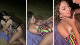 Pornô lésbico Dani Motta e amiga transando na praia a noite