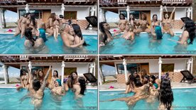 Orgia lésbica Karol Rosado e amigas beijos e amassos peladas na piscina