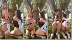 A novinha safada Amanda Trivizas e sua amiga gostosa vestidas de coelhinhas