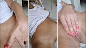 Kat Kay showing her shaved pussy and masturbating slowly