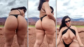 Natali Conti com cara de puta alisando peitos gostosos ao ar livre