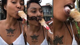 Moana Gang chupando sorvete com cara de puta