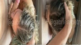 Gabi Petry pagando boquete engolindo a pica até o talo