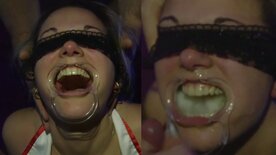 Bukkake fetish slut getting cum from several men