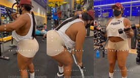 Kriss Hot Wife exibindo os peitos na academia enquanto malha