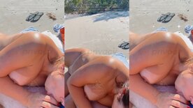 Juliette Hotwife chupando a piroca do marido na praia de dia