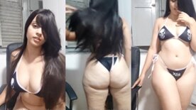Mostrando o novo biquíni de caveira a gostosa Devil Kaly balança seu imenso bumbum guloso
