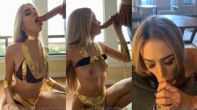 A ninfetinha loira RileyFans mamando com vontade o cacete do marmanjo sortudo até ganhar leitinho
