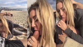 Amateur shot of a cocktail girl sucking a big cock on the beach