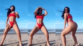 Francielly Araujo rebolando de fio dental na praia publica