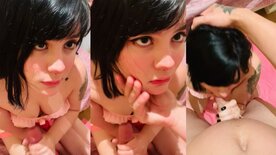 Novinha esganada Lua Uchiha masturba e chupa pica dura do macho