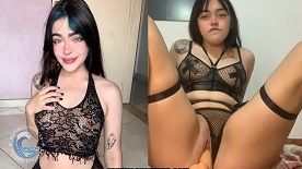 Aquamarine packs gozando bem safada em masturbação no pau de borracha