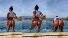 Natalia Garibotto rabuda rebolando rabo com micro biquini na piscina