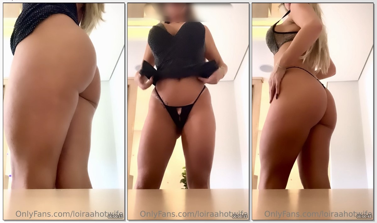 Loira Hot Wife ninfetinha rabuda usando uma lingerie preta mostrando a  buceta carnuda